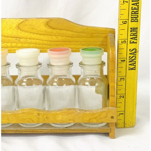 Vintage Norleans Yellow Wooden Spice Rack w Jars Bottles & Labels - Japan - Picture 8 of 8